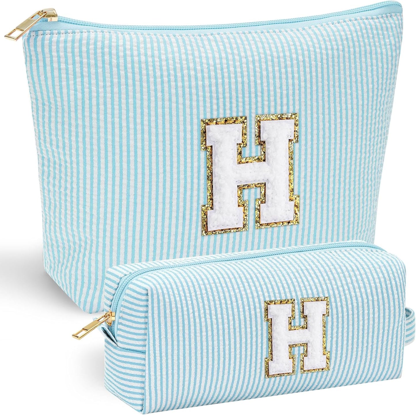 YOOLIFE Initial Makeup Bag for Women - Teen Girl Gifts Trendy Stuff Monogram Cute Makeup Bags Make Up Case for Women Her Best Friend Friendship Sister Teacher, Personalized Birthday Gifts H