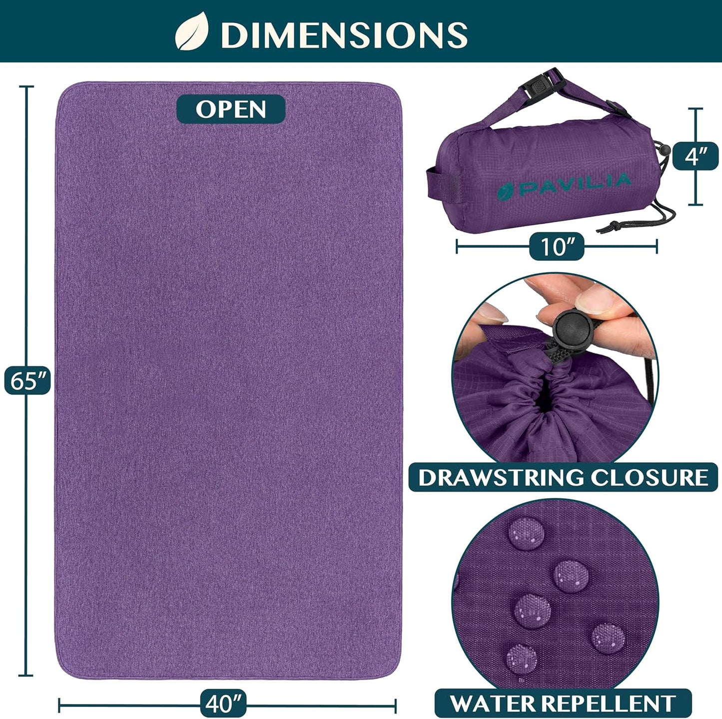 PAVILIA Travel Blanket Airplane Compact with Bag, Soft Packable Plane Blanket Kids Adults, Portable Camping Flight Essentials, Travelers Gifts Accessories, Luggage Backpack Strap, 65x40 Purple