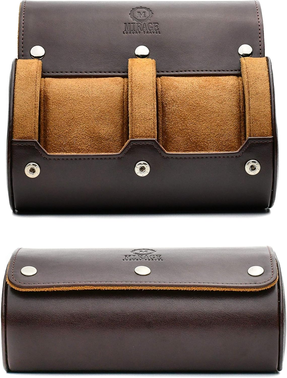 2 Watch Travel Case for Men Vegan Leather Watch Roll Case Organizer and Display - Elegant Gift - Espresso Brown Vegan Leather