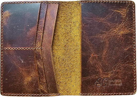 Leather Passport Holder for Men and Women - Handmade Vintage Travel Wallet - Mens Passport Case with Card Organizer - Genuine Leather Passport Cover - 4 Card Slots (Style B)