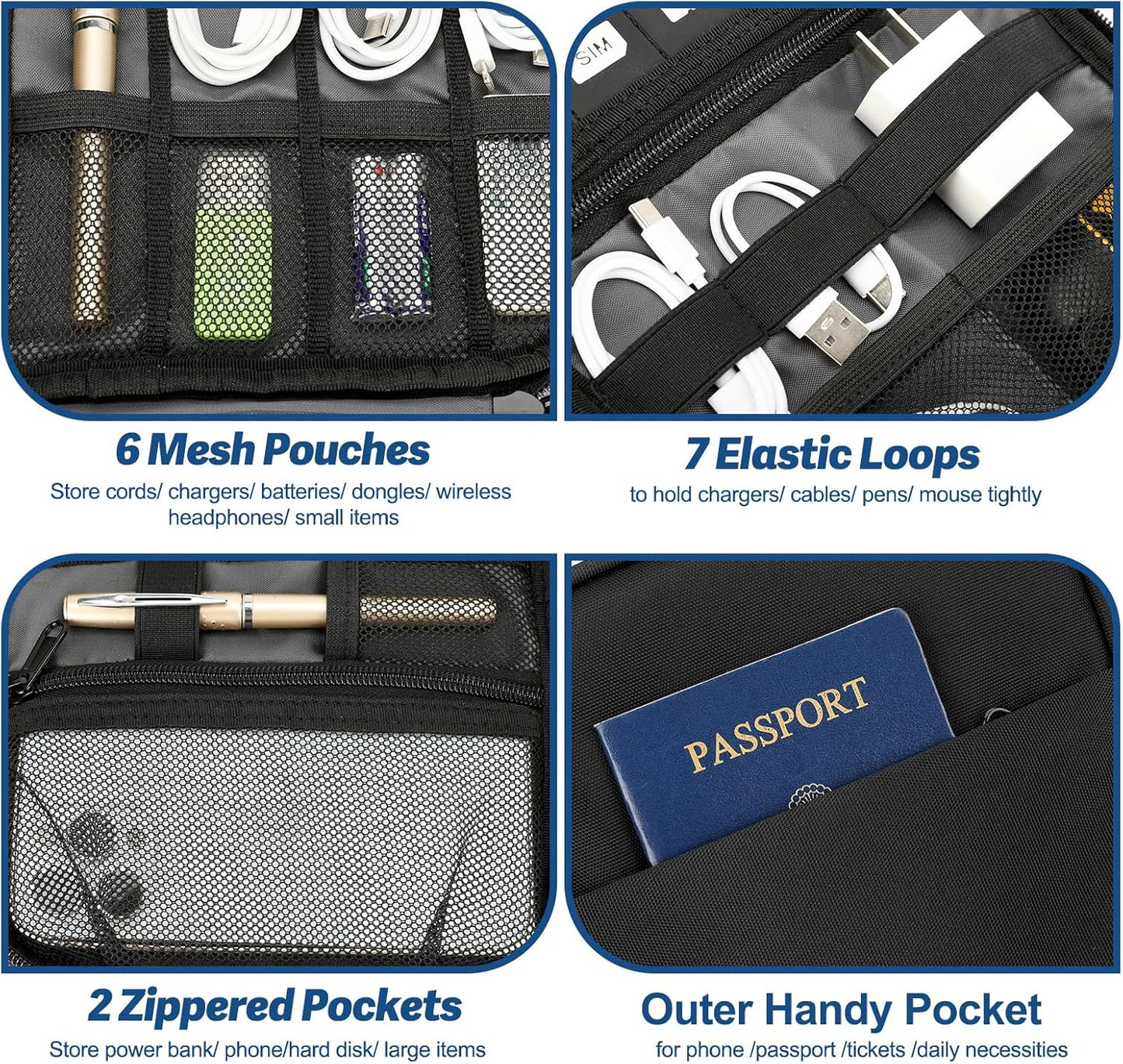 Electronic Organizer Travel Case, All-in-One Portable Cable Organizer Bag for Storage, Cord Organizer Tech Accessories for Cables, Chargers, Power Bank, Flash Drive,SD Card