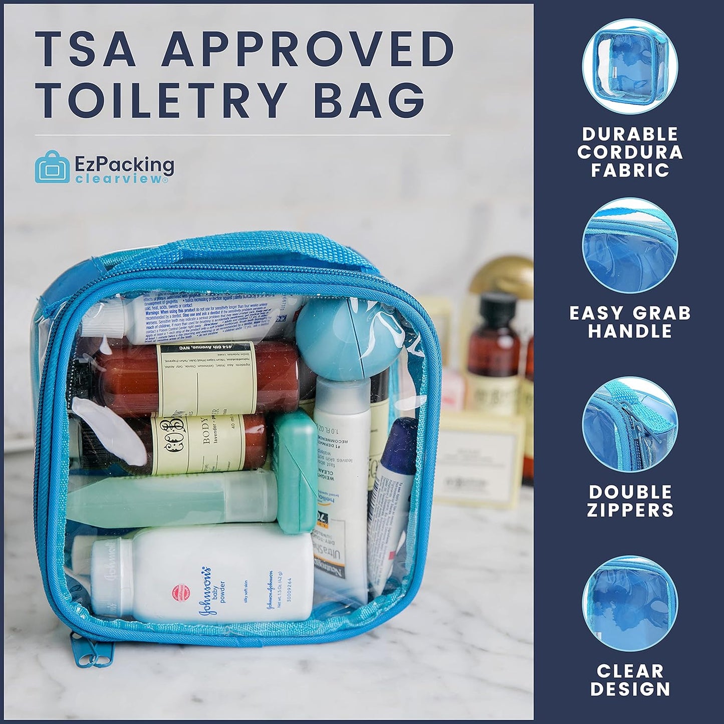 Clear TSA Approved 3-1-1 Travel Toiletry Bag for Carry On / Quart Size Transparent Liquids Pouch for Airport Security / Reusable See Through Vinyl & PVC Plastic Organizer for Men and Women (Black)