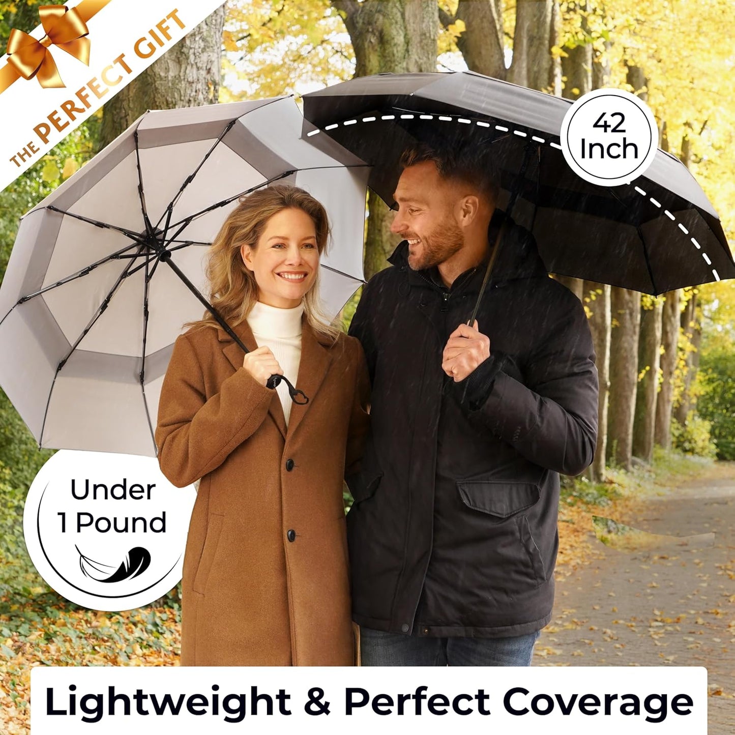 TUMELLA Strongest Windproof Travel Umbrella (Compact, Superior & Beautiful), Small Strong but Light Portable and Automatic Folding Rain Umbrella, Durable Premium Grip, Fits Car & Backpack