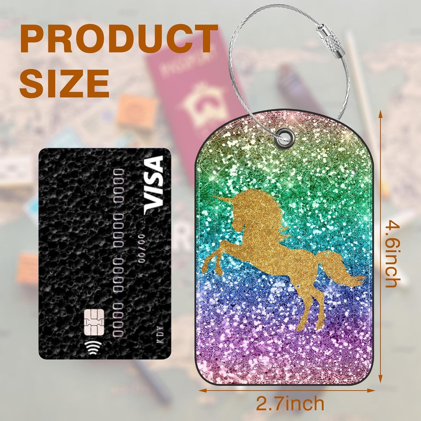 2 Pack Luggage Tag for Suitcase Sparkles Unicorn Leather Suitcase Tags with Privacy Name ID Label and Stainless Steel Loop for Travel Bag
