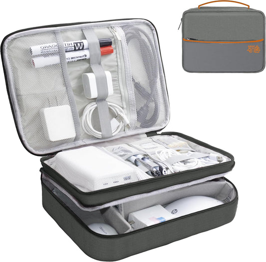 Electronics Organizer,Travel Cord Organizer Pouch, Portable Cable Organizer Bags, Waterproof Electronic Accessories Storage Case for Cables, Cords, Charger, Phone (Three Layer-Gray)