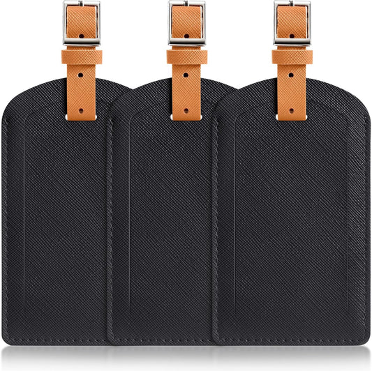 3 Pack Luggage Tags for Suitcases, TSA Approved Bag Tags, Baggage Tags with Privacy Protection, Travel Essentials Luggage Accessories, Black & Brown