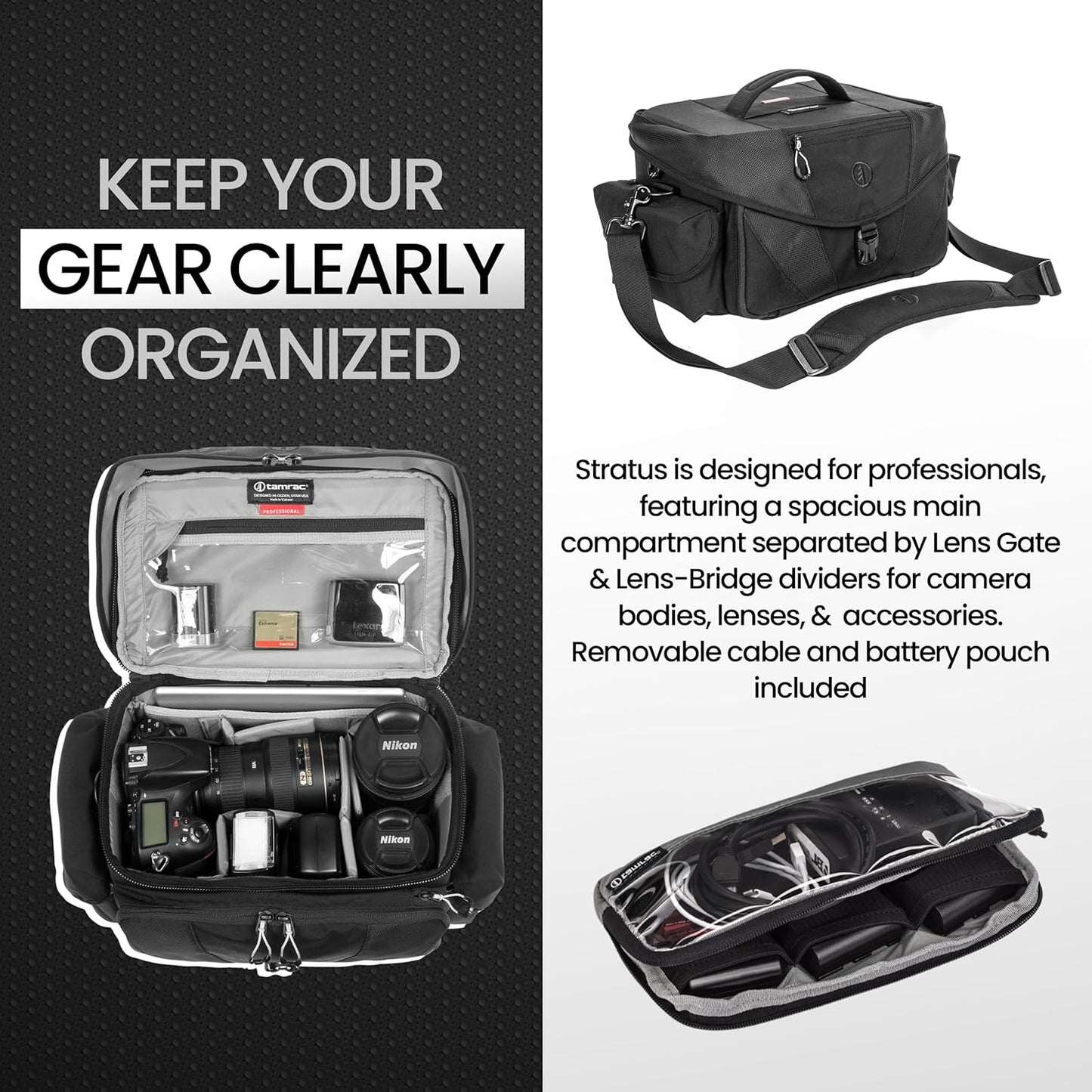Tamrac Stratus 10 Camera Bag for Photographers, Camera Case for Photography Accessories, Shoulder Bag for DSLR and Mirrorless Cameras, Crossbody Camera Bag with Tripod Holder Strap - Black