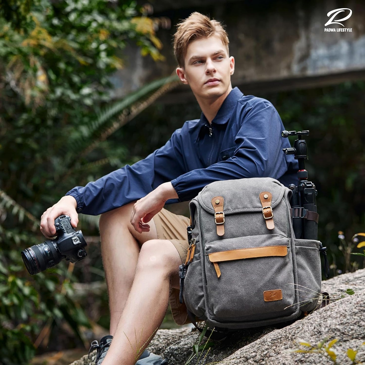 Padwa Lifestyle Gray Camera Backpack - Professional DSLR & UAV Camera Bag,Anti Theft Canvas Camera Backpack with Rain Cover,Large Capacity Photography Travel Camera Bag with Multi Compartments