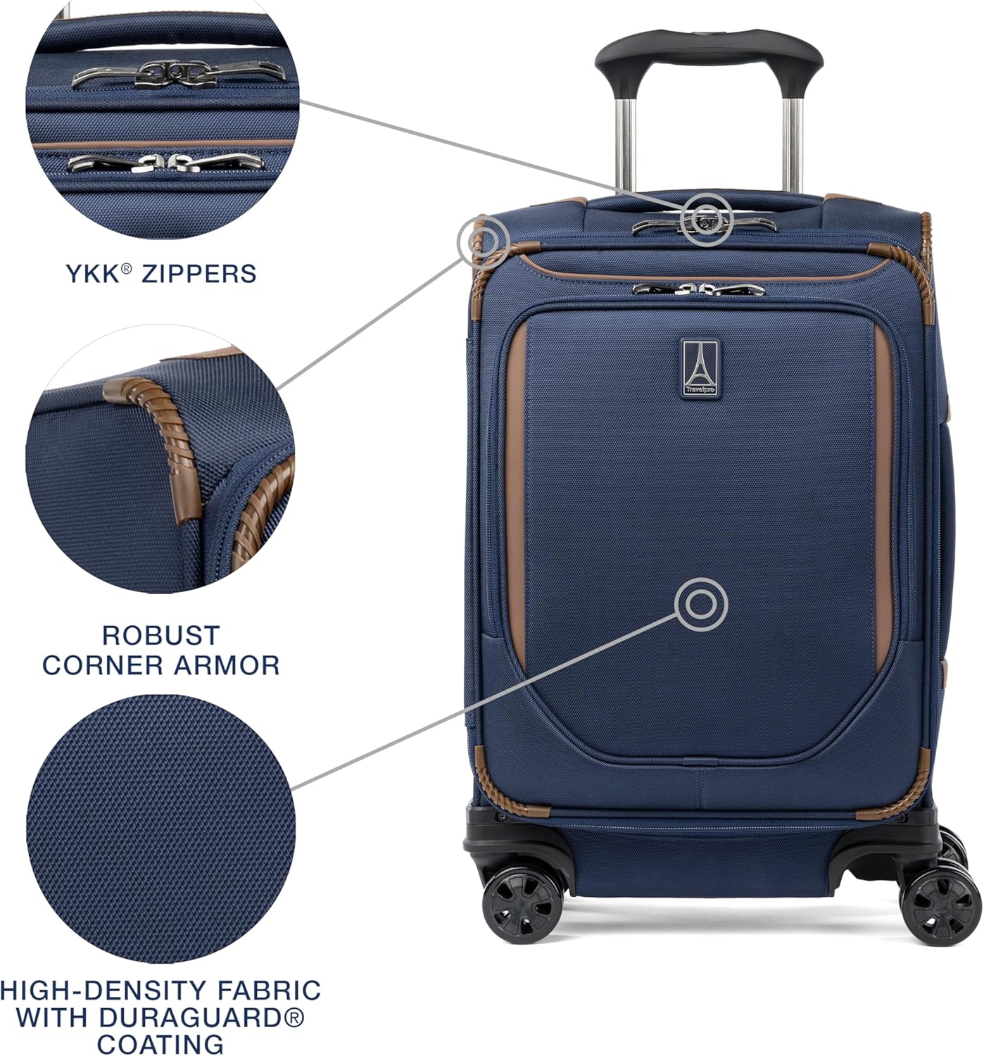 Travelpro Crew Classic Lightweight Softside Expandable Carry on Luggage, 8 Wheel Spinner Suitcase, Men and Women, Compact Carry On 20-Inch, Patriot Blue