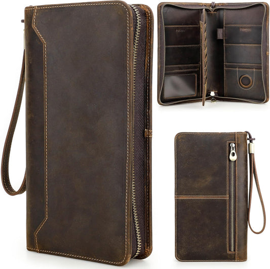 Top Grain Leather Travel Passport Wallet Organizer Case for Families, Handmade for 6 Passports & Multi Cards, RFID Blocking Large Capacity for Cards/Passports/Tickets/AirTag, Matte Coffee