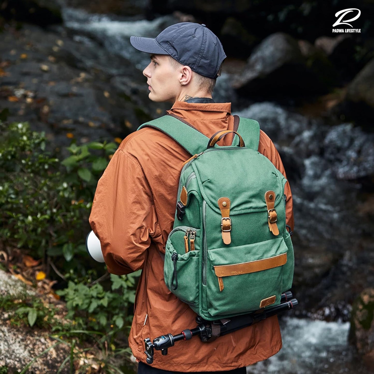 Padwa Lifestyle Green Camera Backpack - Professional DSLR & UAV Camera Bag,Anti Theft Canvas Camera Backpacks with Rain Cover,Large Capacity Photography Travel Camera Bag with Multi Compartments