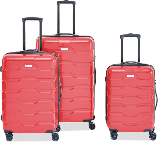 3 Piece Luggage Set, PC+ABS Lightweight Suitcase Sets with Spinner Wheels, Hardshell Luggage Sets with TSA Lock Red (20/24/28)