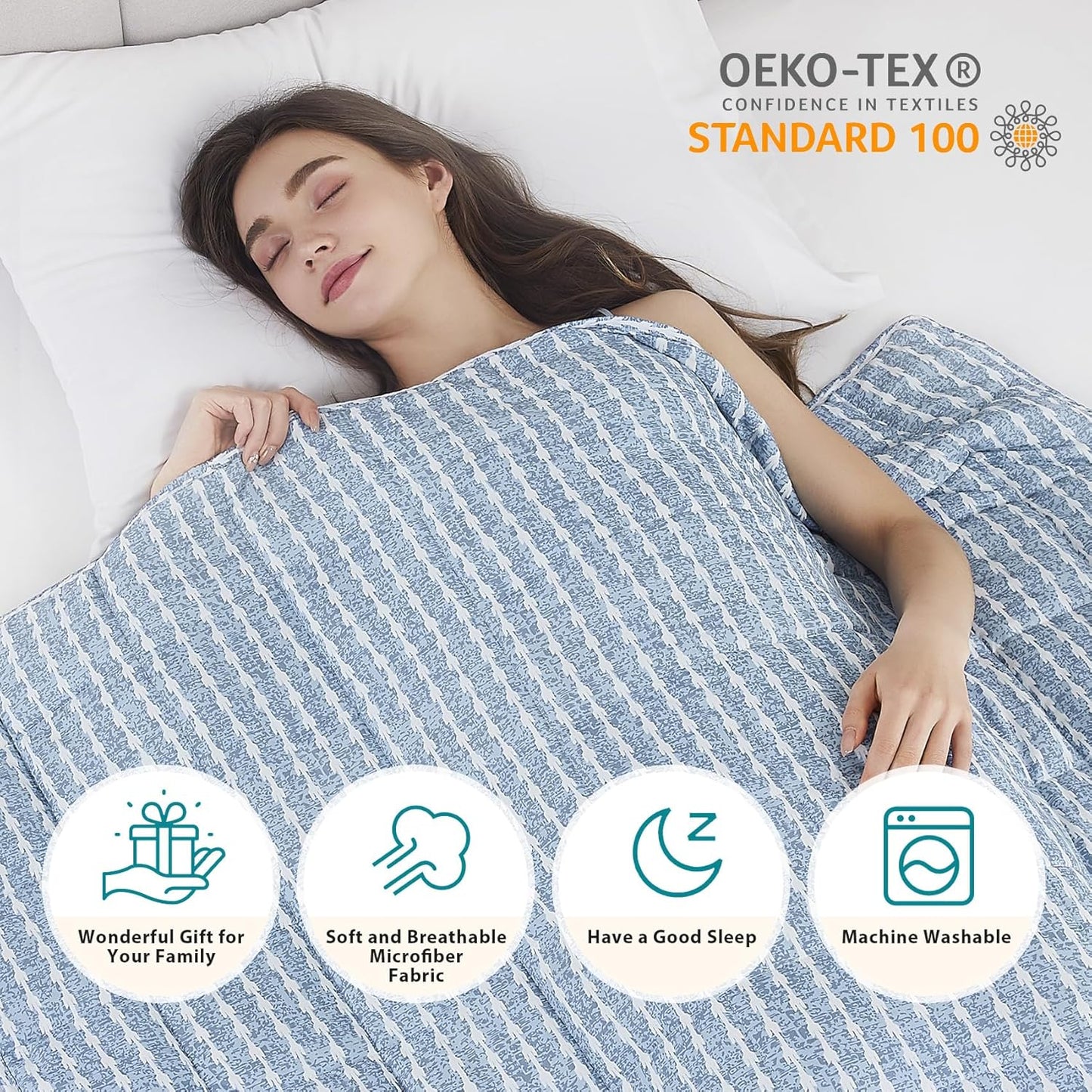 L'AGRATY Weighted Blanket - 60"x80" 20lbs Cooling Breathable Heavy Blanket Microfiber Material with Glass Beads Big Blanket for Adult All-season Summer Fall Winter Soft Thick Comfort Blanket