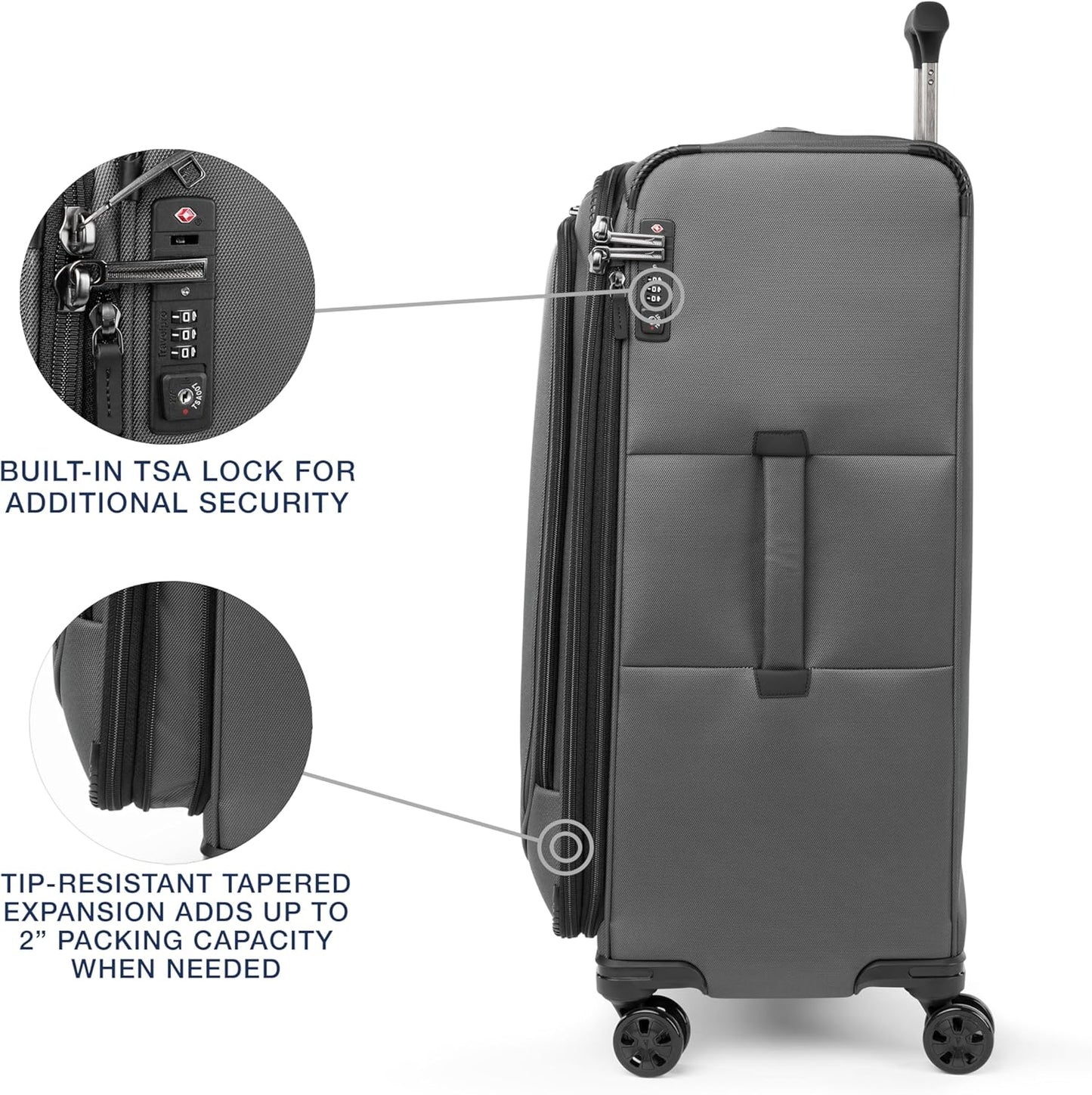 Travelpro Crew Classic Lightweight Softside Expandable Checked Luggage, 8 Wheel Spinner Suitcase, TSA Lock, Men and Women, Checked Large 29-Inch, Titanium Grey