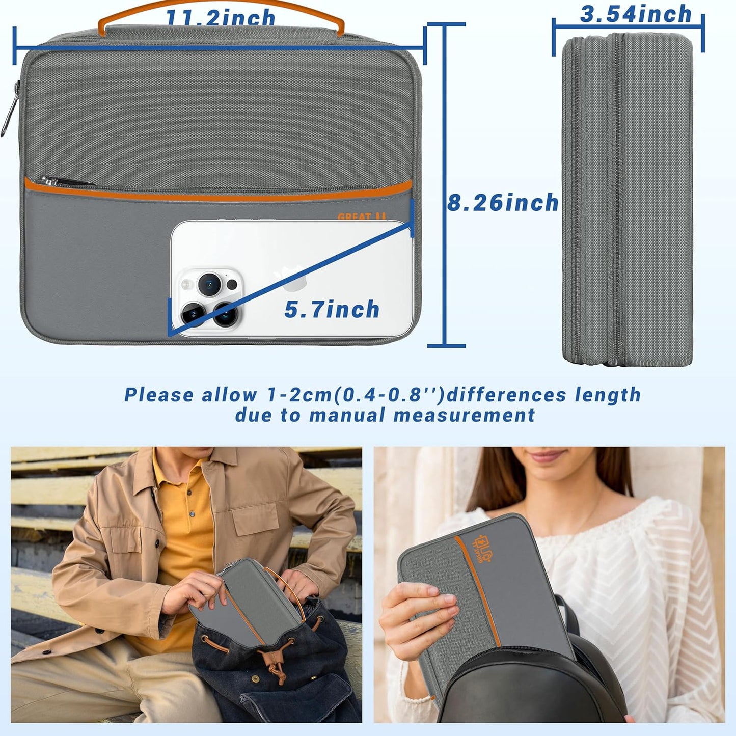 Electronics Organizer,Travel Cord Organizer Pouch, Portable Cable Organizer Bags, Waterproof Electronic Accessories Storage Case for Cables, Cords, Charger, Phone (Three Layer-Gray)