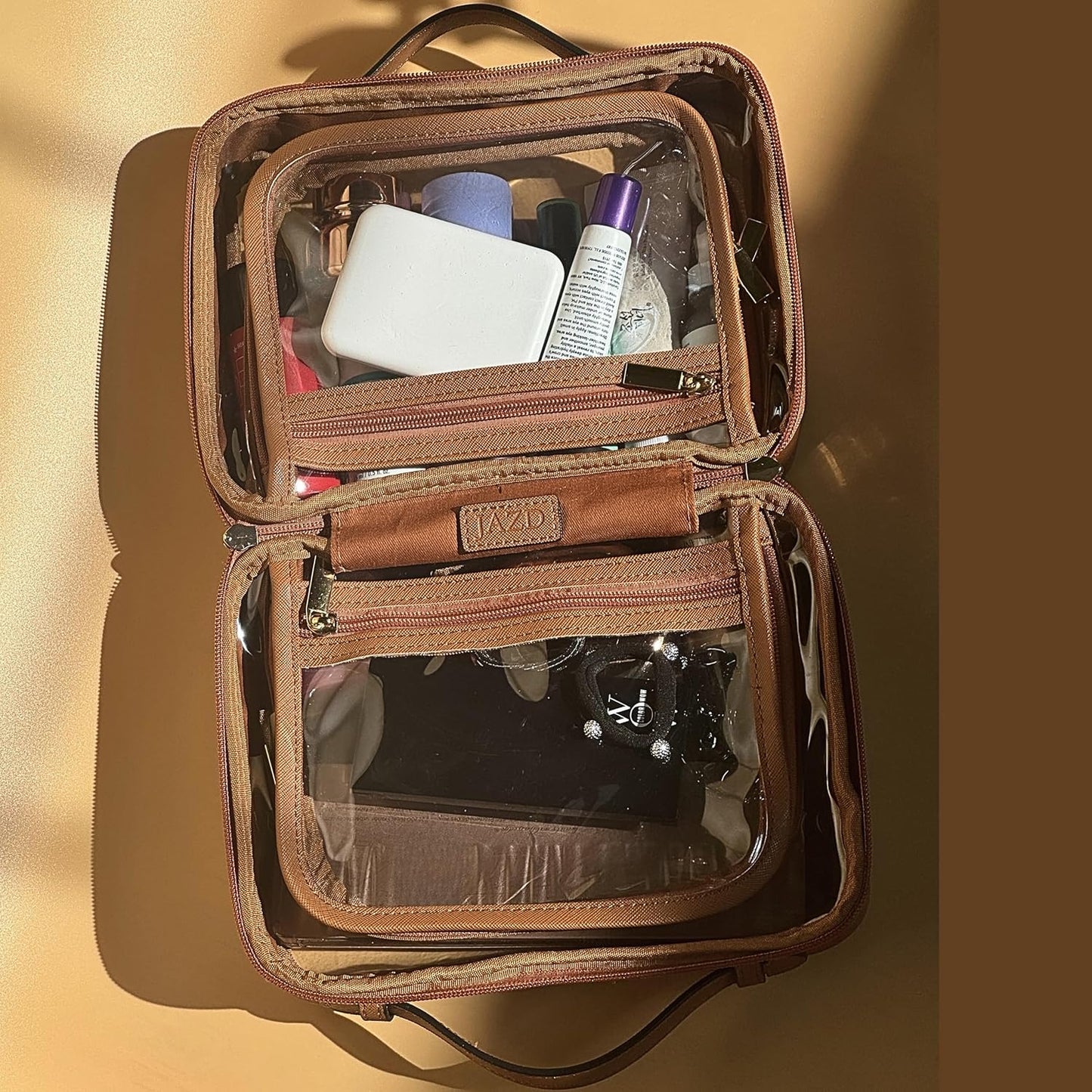 JAZD Clear Makeup Bag Toiletry Bag for Women Cosmetic Case Large Capacity Travel Make Up Bag Organizer Transparent Storage Compartment TSA Approved