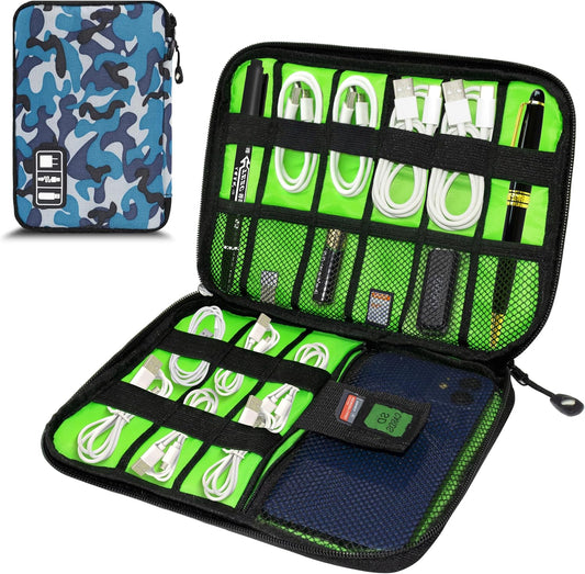 Electronics Organizer, Portable Cable Organizer Bags, Travel Electronic Accessories Storage Case for Cables, Cords, Charger, Phone (Camo Blue)