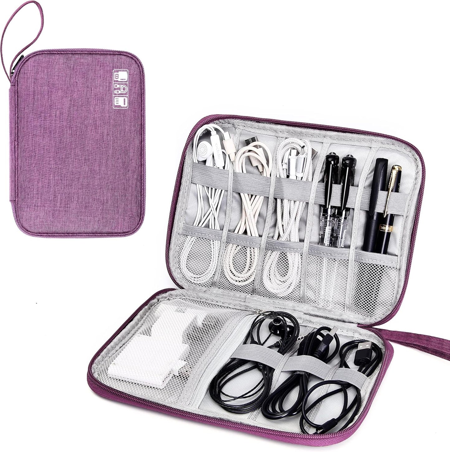 SELLYFELLY Travel Electronics Organizer Portable Cable Organizer Bag for Storage Electronic Accessories Case for Cord,Phone,Charger,Flash Drive (Purple)