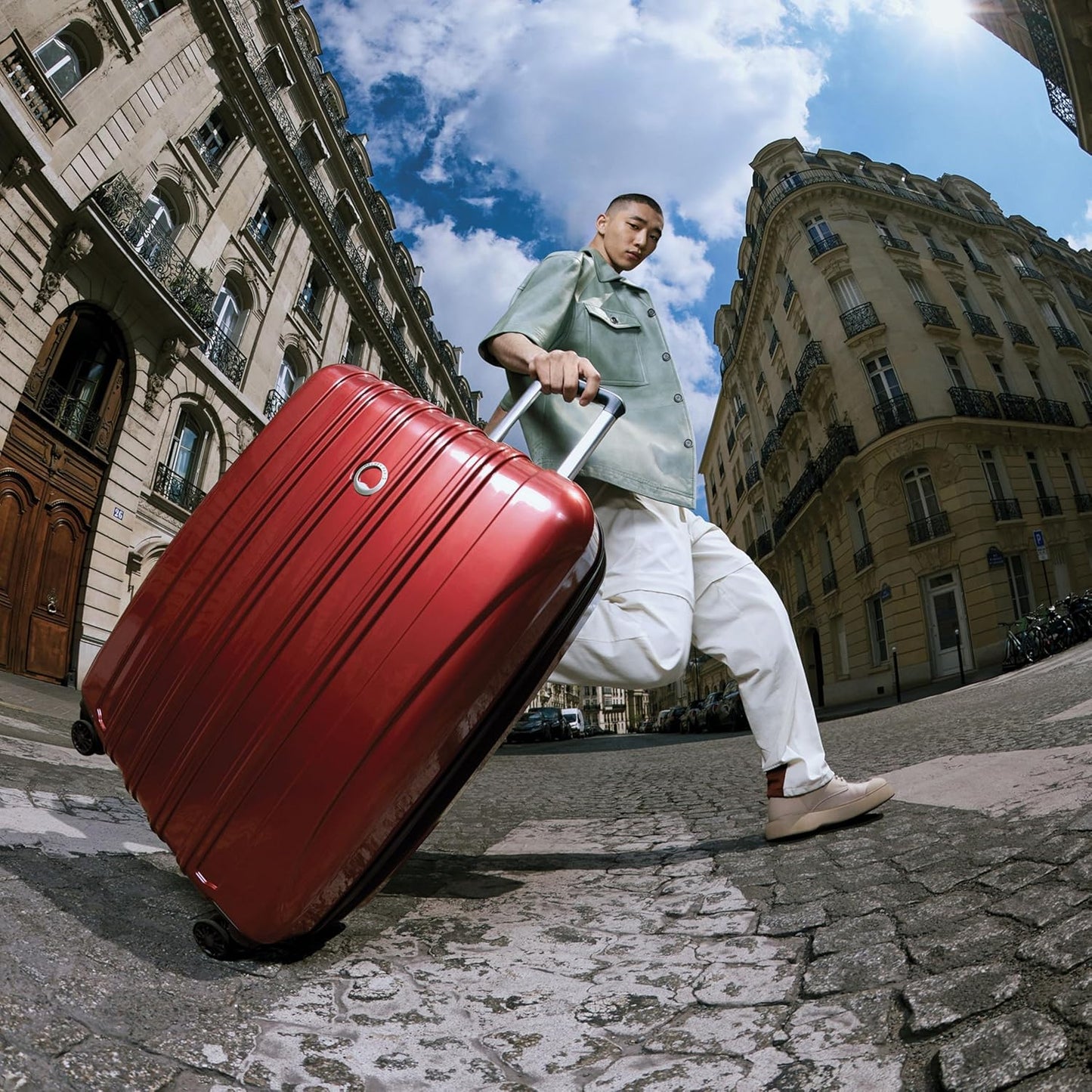 DELSEY PARIS Helium Aero Hardside Expandable Luggage with Spinner Wheels, Brick Red, Checked-Medium 24 Inch