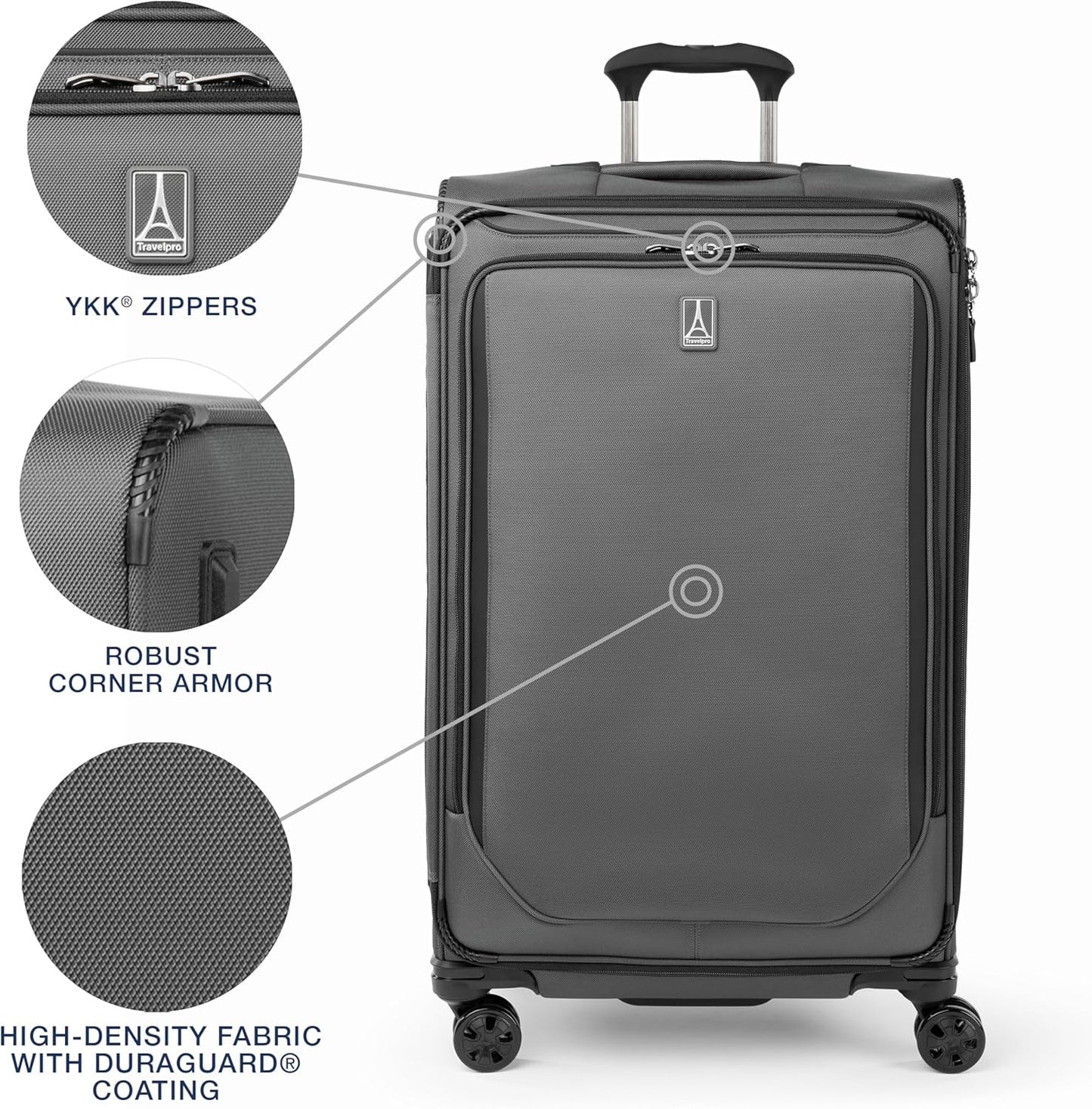 Travelpro Crew Classic Lightweight Softside Expandable Checked Luggage, 8 Wheel Spinner Suitcase, TSA Lock, Men and Women, Checked Large 29-Inch, Titanium Grey
