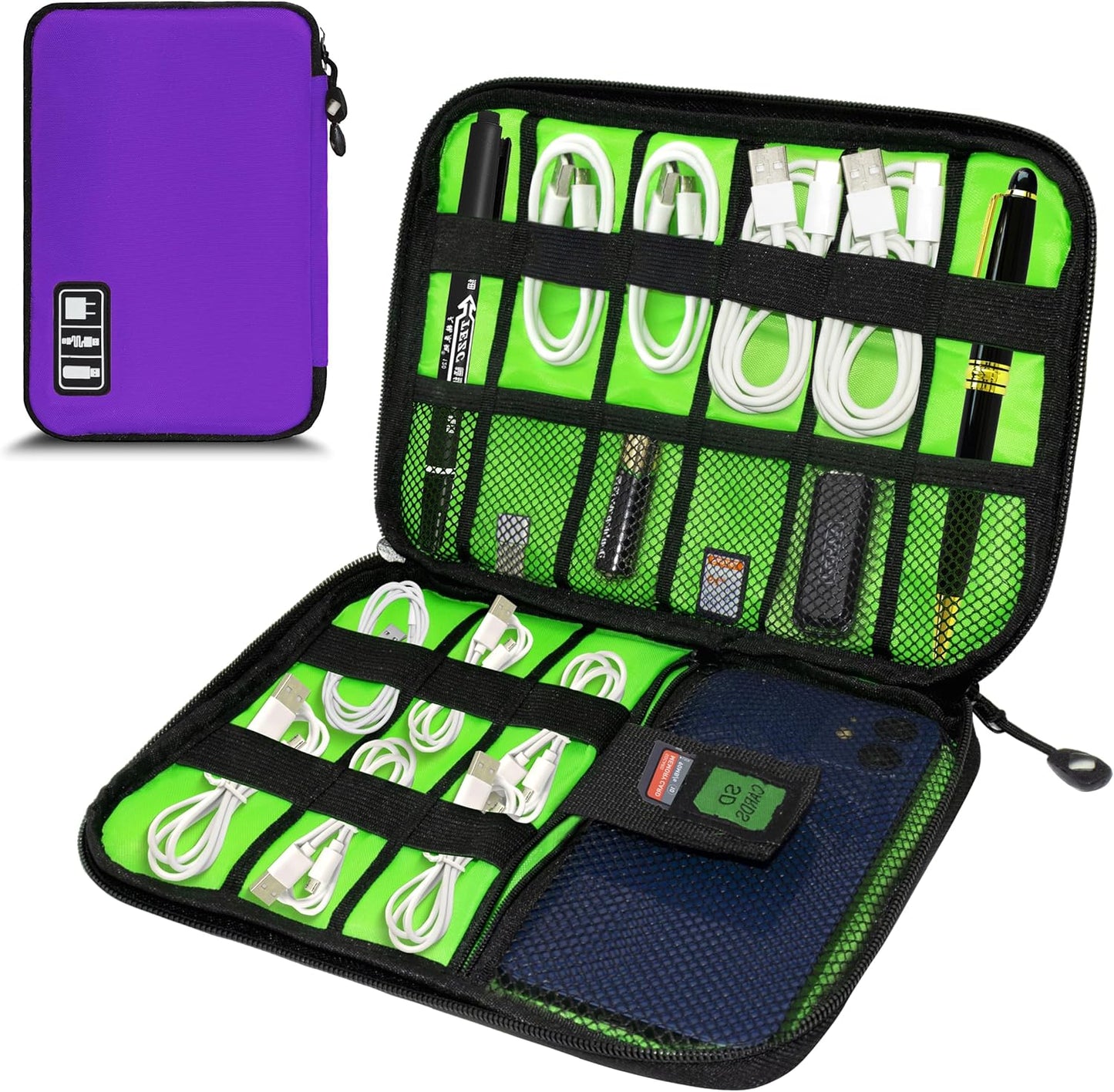 Electronics Organizer, Portable Cable Organizer Bags, Travel Electronic Accessories Storage Case for Cables, Cords, Charger, Phone (Purple)