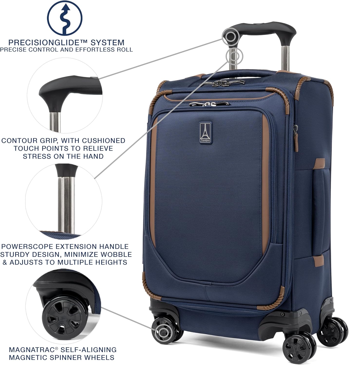 Travelpro Crew Classic Lightweight Softside Expandable Carry on Luggage, 8 Wheel Spinner Suitcase, Men and Women, Carry On 21-Inch, Patriot Blue