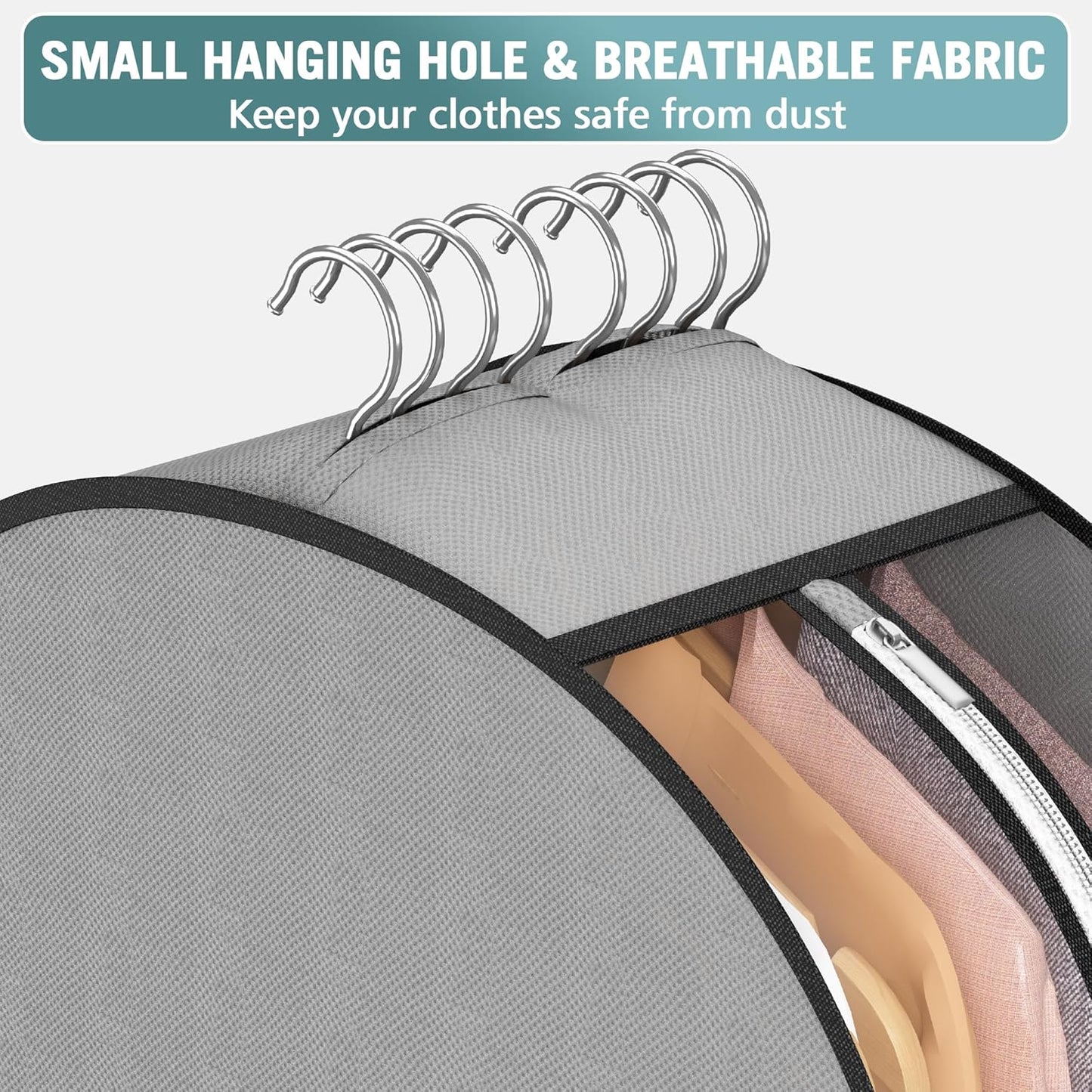 10" Gusseted Garment Bags for Hanging Clothes 40" Suit Bags for Open Closet Storage, Side Clear Clothing Cover for Coat, Dress, Jacket, Shirt, Fur Wardrobe Protector, 3 Packs, Grey