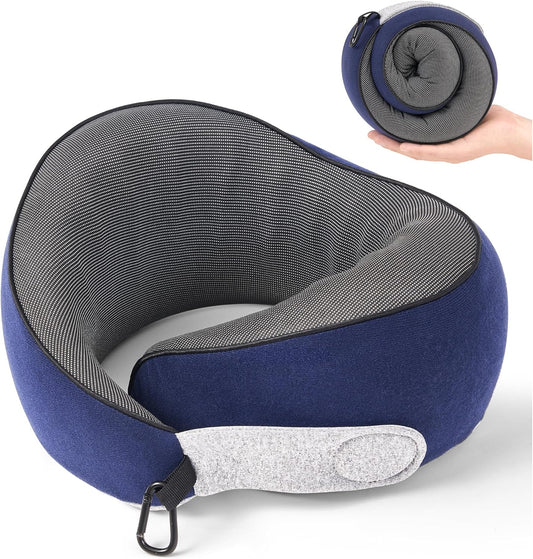 Travel Pillow, 100% Pure Memory Foam Travel Neck Pillow Airplane Neck Support Ergonomic Design for Traveling Suitable for Airplanes,Offices and Cars-Navy Blue