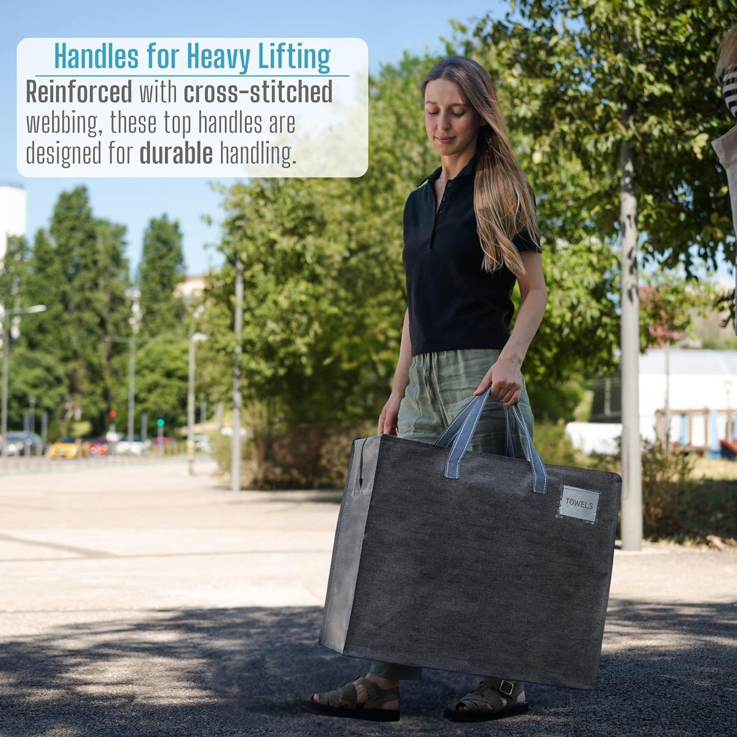 VENO 4 Pack Heavy Duty Moving Bags, Storage Bags, Packing Supplies, Top Zipper, Storage Totes for Camping, Clothes, Bedding, Comforters, Pillows (22 Gallon Dark Gray, 4 Pack)