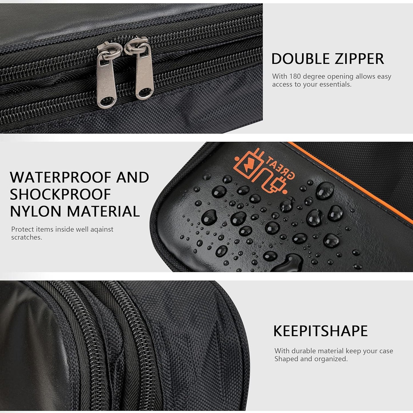 Electronics Accessories Organizer Bag, Waterproof Double LayerTravel Cable Organizer Case for Cords, Charger, Power Bank,Hard Drive, Mouse -Shockproof Tech Storage Pouch (Classic-two layers-Black)