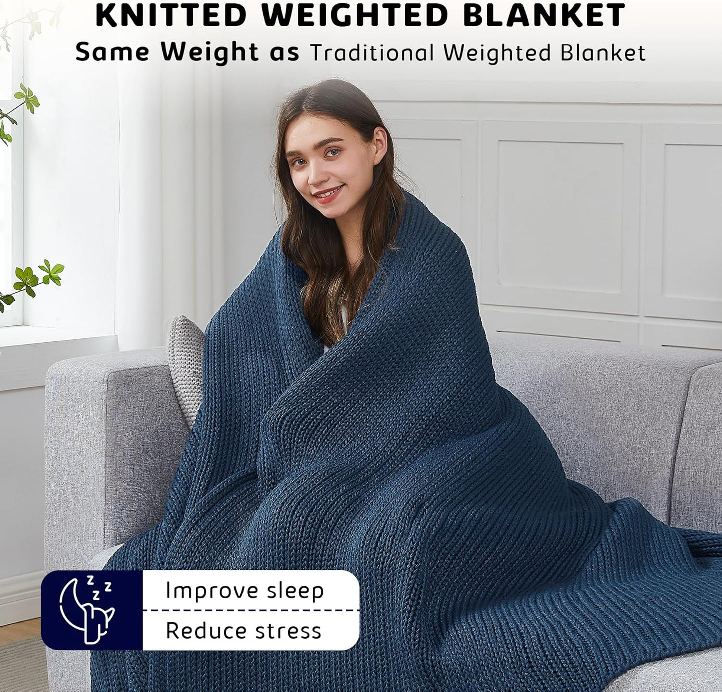 L'AGRATY Knitted Weighted Blanket - 48"x72" 15lbs Cooling Chunky Knit Heavy Blanket for Adults Braided Crochet Throw Thick Cable Yarn Knit Decorative No Beads Evenly Weighted Machine Washable