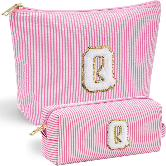 YOOLIFE Personalized Makeup Bag - Initial Cosmetic Bag for Women Travel, Cute Friend Wedding Girlfriend Birthday Gift for Teen Girls 16-18 Q
