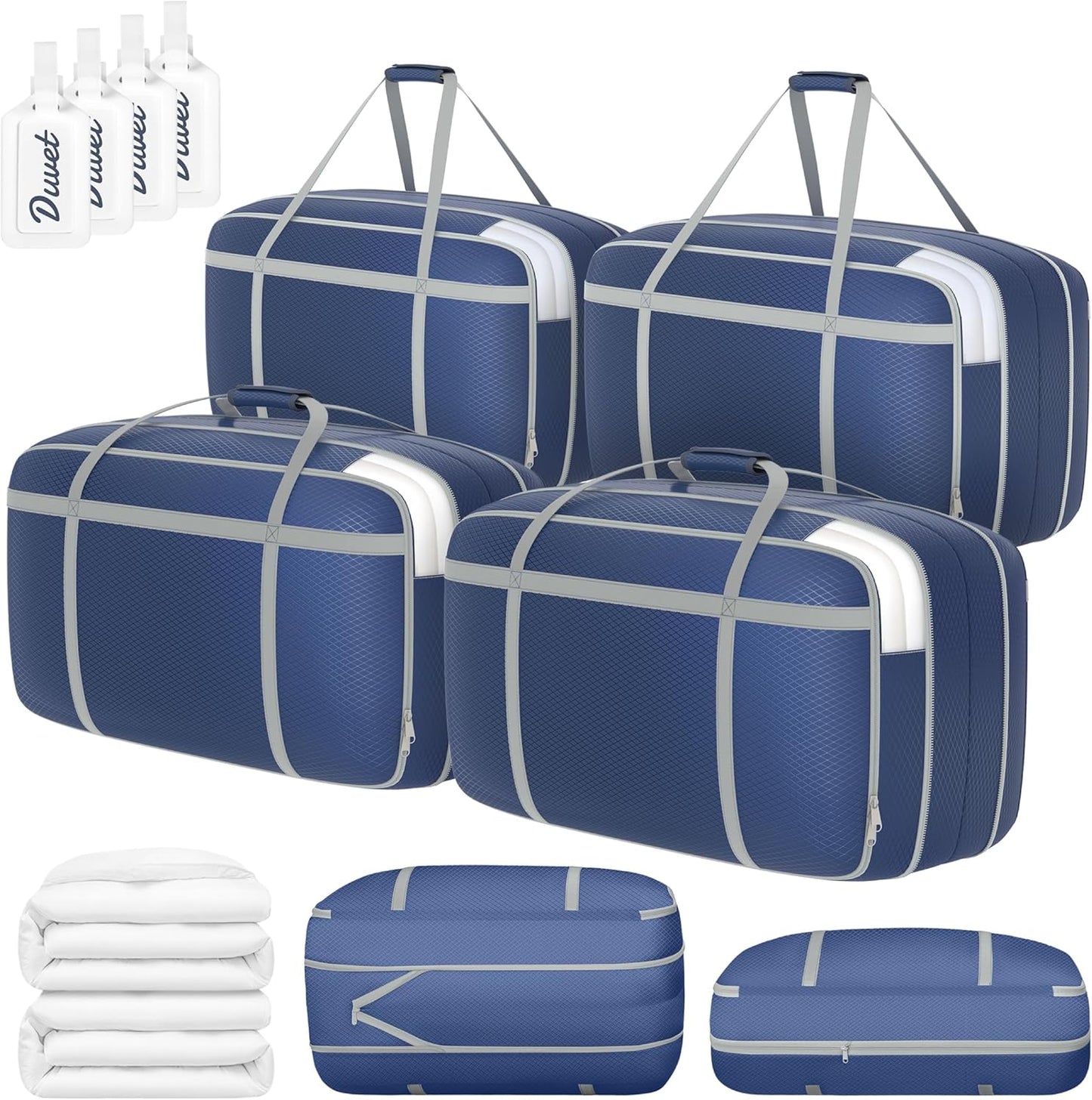 DIMJ Compression Moving Bags - Extra Large Heavy Duty Comforter Storage Bag with Window, Packing Totes With Strong Handles & Zipper, Space Saving Box Containers For Blanket, Clothes, Bedding, 4 Pack