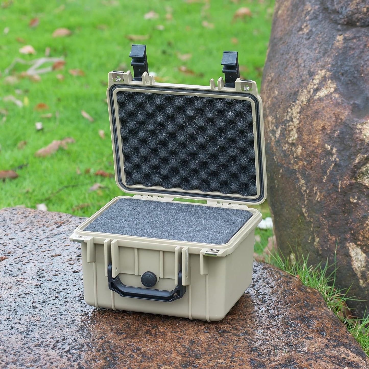 MEIJIA Portable All Weather IP67 Waterproof Camera Case,hard case with Customizable Fit Foam,Fit Use of Drones,Camera,Equipments,10.62 x9.68x6.87inches(Desert Tan)