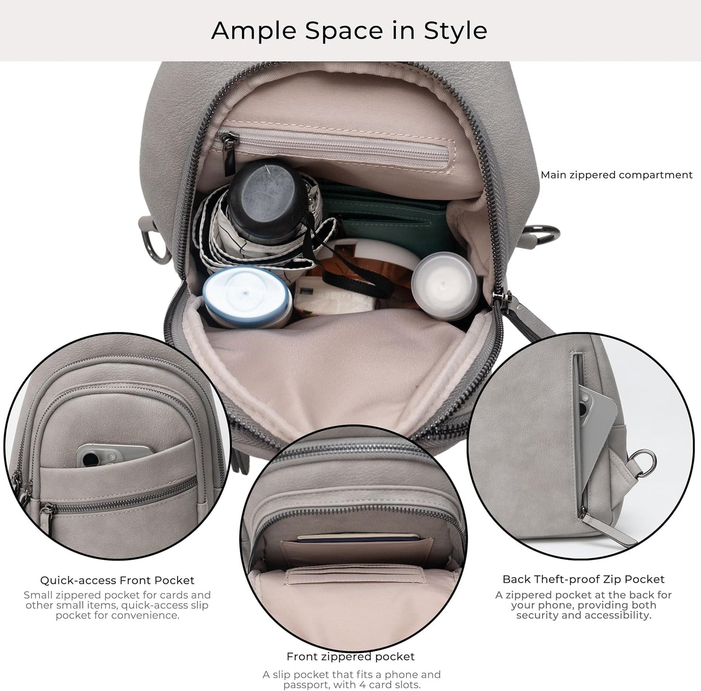 Alldaily Large Sling Bag for Women Crossbody Purse Leather Fashionable Trendy Chest Bag for Travel, Fanny Pack (Grey)