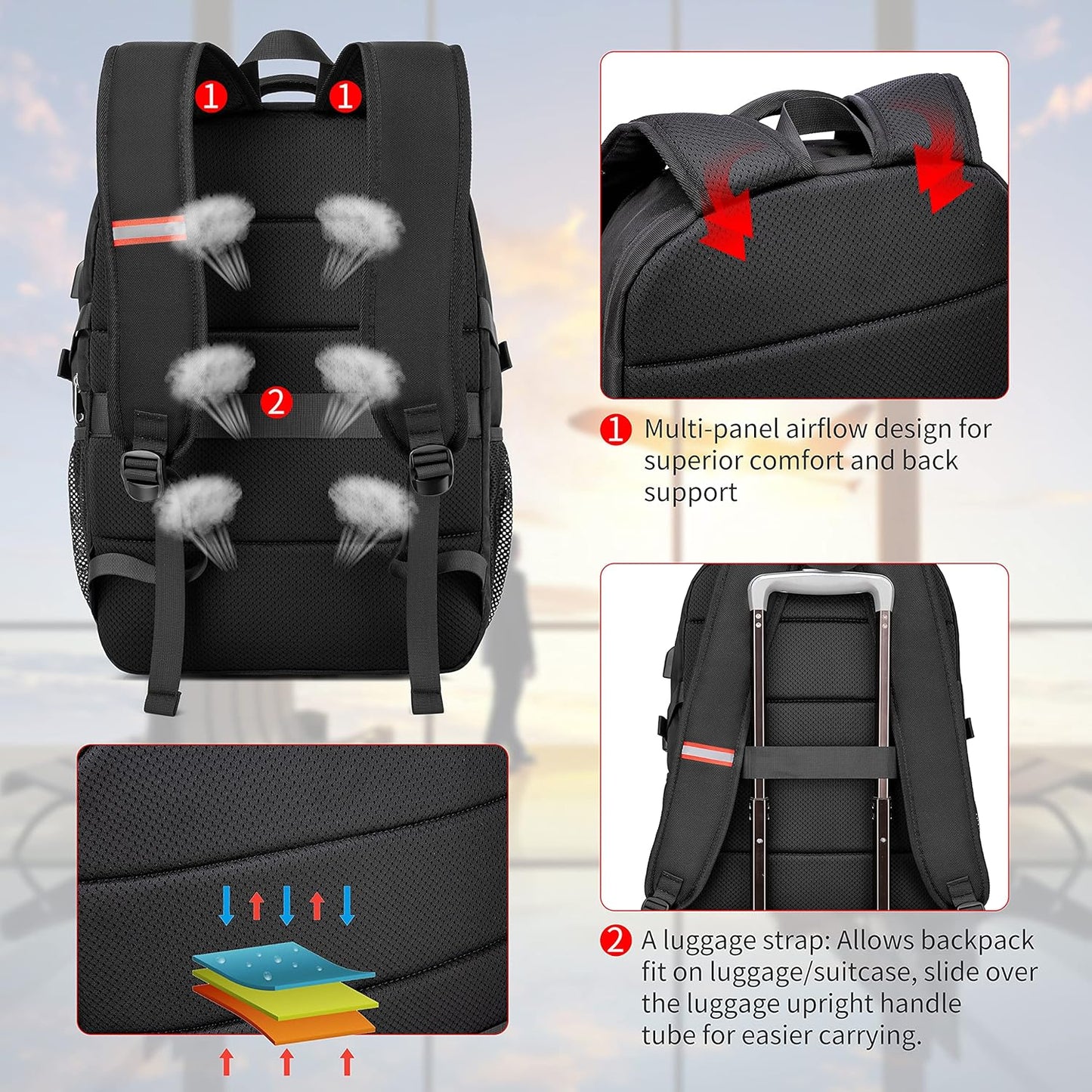 17.3 inch Laptop Backpack,School Bookbag Computer Rucksack with USB Charging Port,Water Resistant Sturdy Bagpack for Business College School Travel,Men Women Casual Daypack,Black