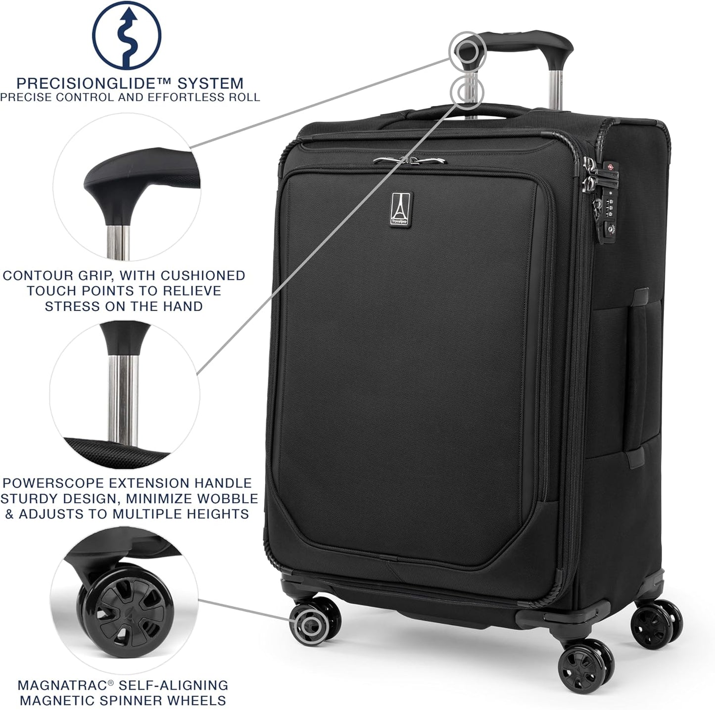 Travelpro Crew Classic Lightweight Softside Expandable Checked Luggage, 8 Wheel Spinner Suitcase, TSA Lock, Men and Women, Checked Medium 25-Inch, Black