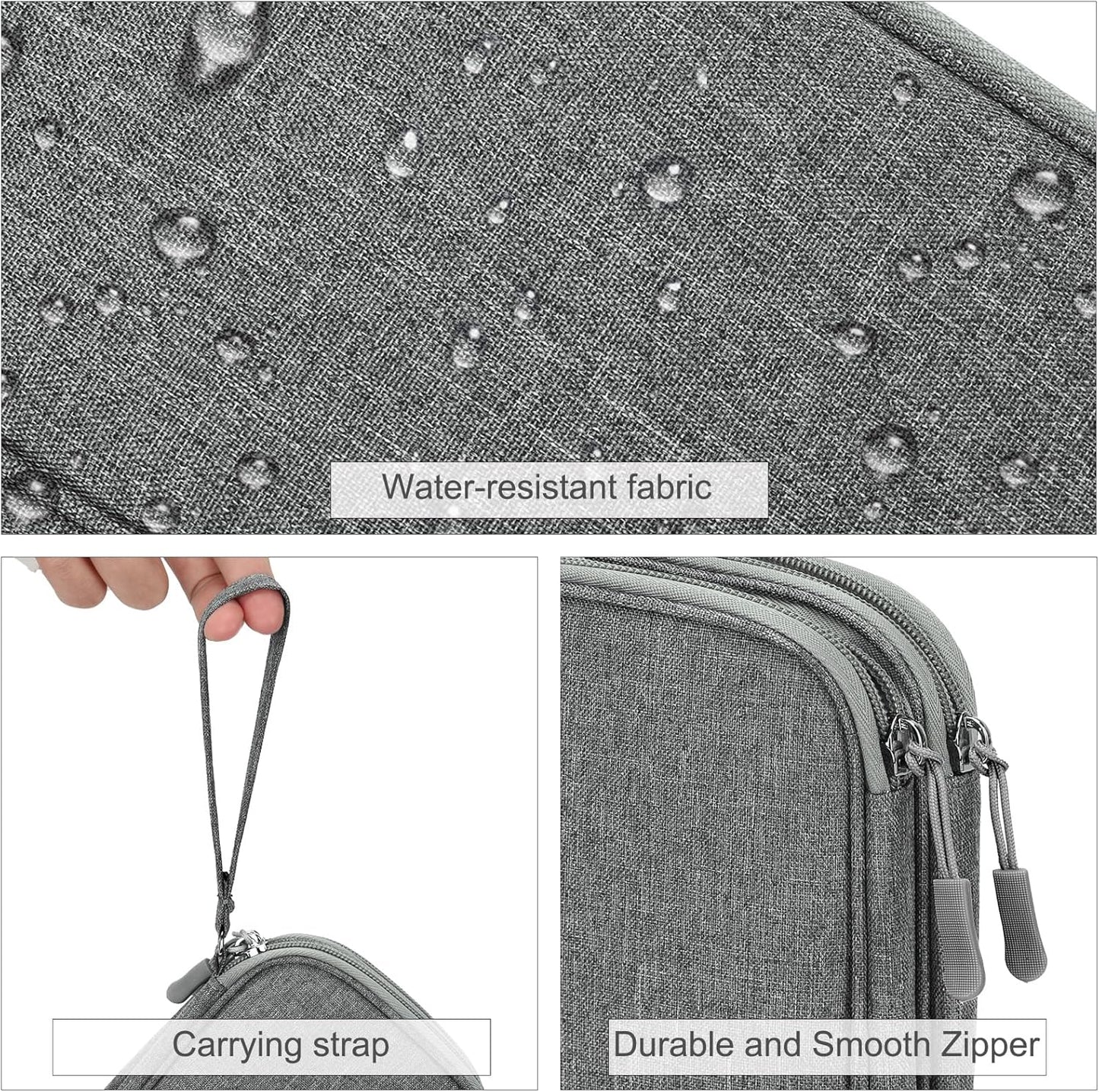 FYY Electronic Organizer, Travel Cable Organizer Bag Pouch Electronic Accessories Carry Case Portable Waterproof Double Layers Storage Bag for Cable, Cord, Charger, Phone, Large Size, Dark Grey