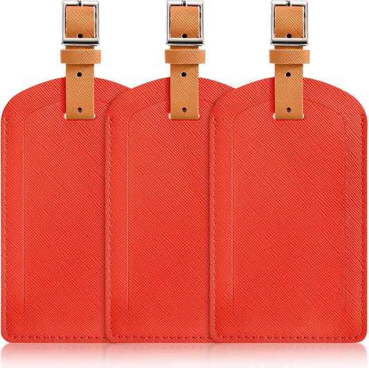 3 Pack Luggage Tags for Suitcases, TSA Approved Bag Tags, Baggage Tags with Privacy Protection, Travel Essentials Luggage Accessories, Red & Brown