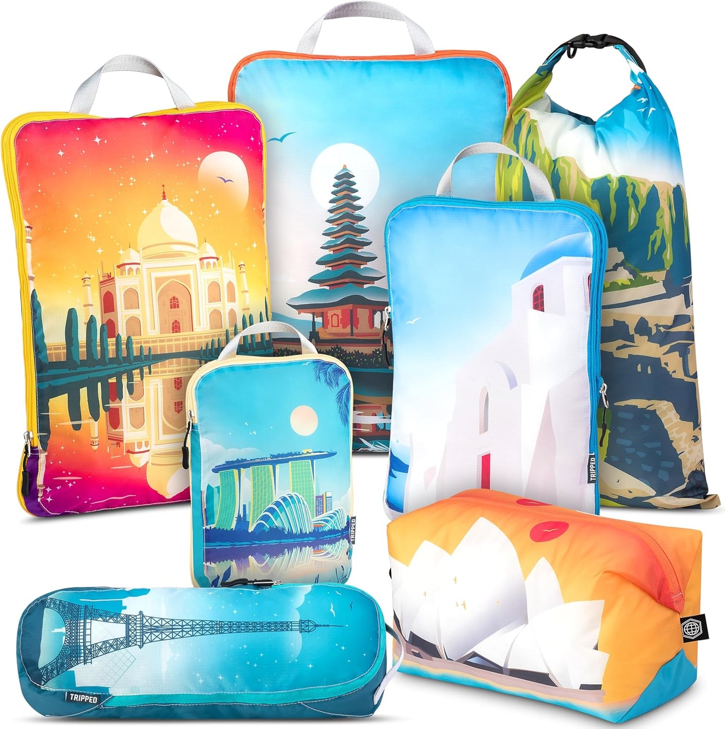 Large Compression Packing Cubes for Travel-Packing Cube Luggage Organizers 7 Piece Set for Checked Luggage-Ultralight, Expandable/Compression Bags by TRIPPED Travel Gear (Bucketlist)