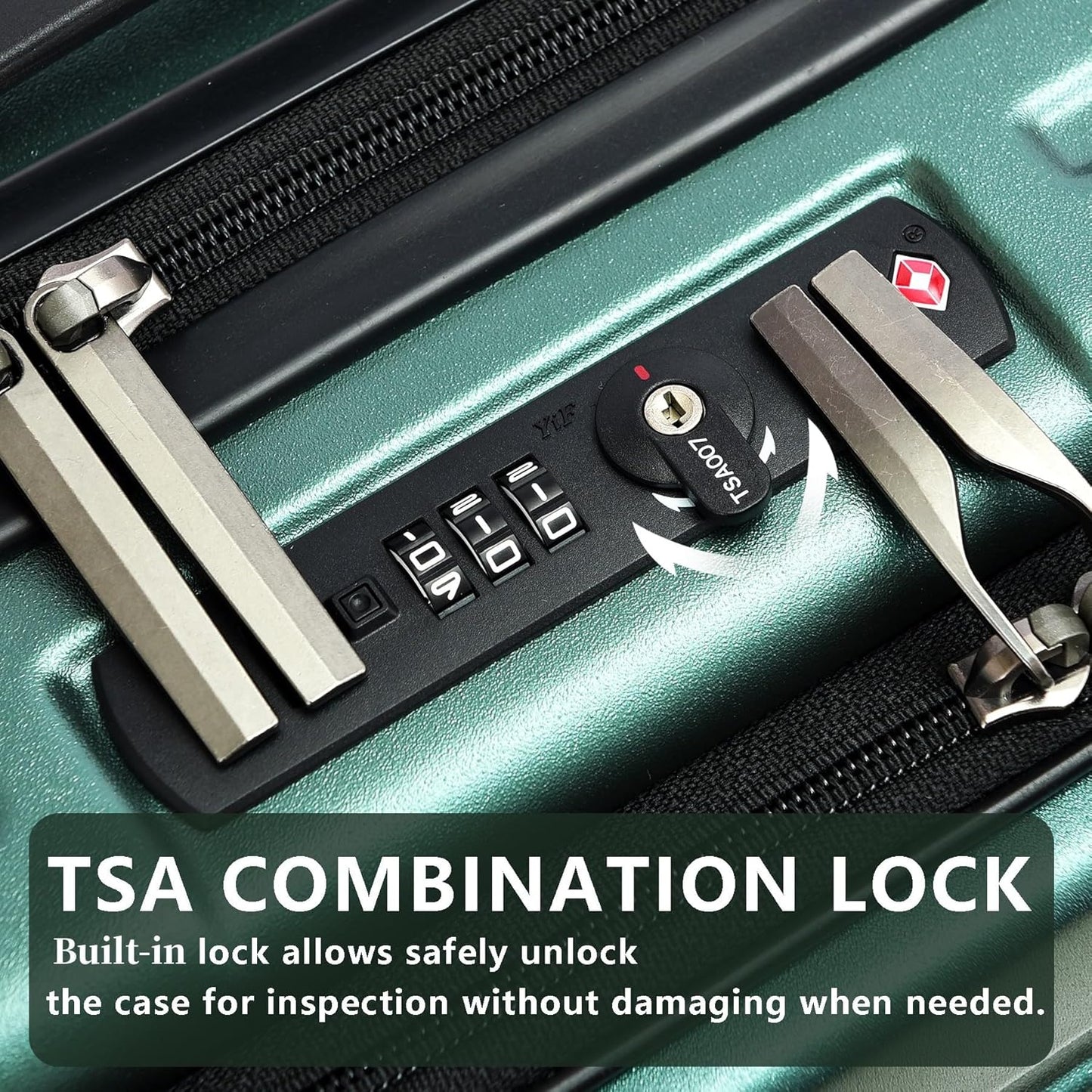 TydeCkare 20 Inch Carry On Luggage with Front Pocket, 21.65 * 15.35 * 7.87" Suitable for Airplane Overhead Bin, 34L Lightweight PC+ABS Hardshell with YKK Zipper, TSA Lock Approved, Dark Green