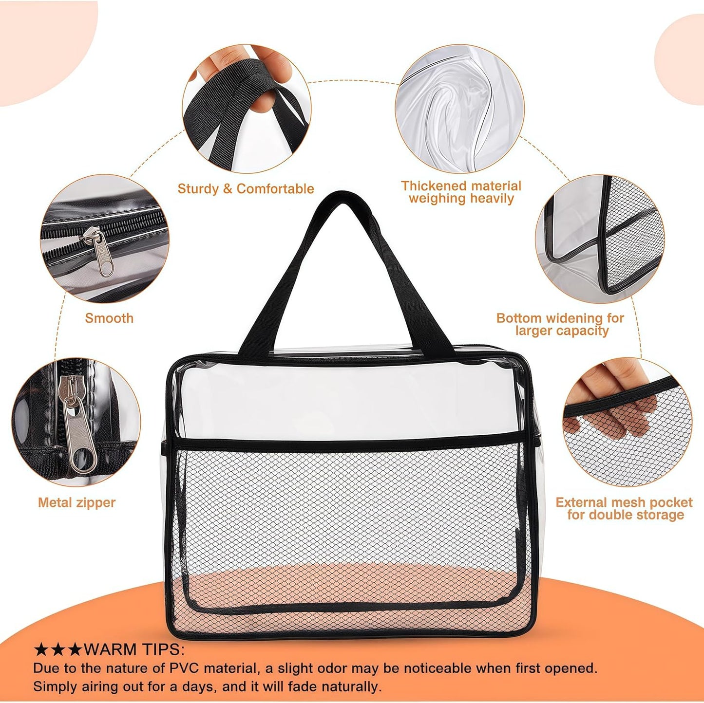 XEWEA 2PCS Large TSA Approved Clear Travel Toiletry Bags for Men Women, Transparent Makeup Cosmetic Bag with Handle,Waterproof PVC Quart Organizer Storage Pouch for Toiletries Airline Essential, Balck