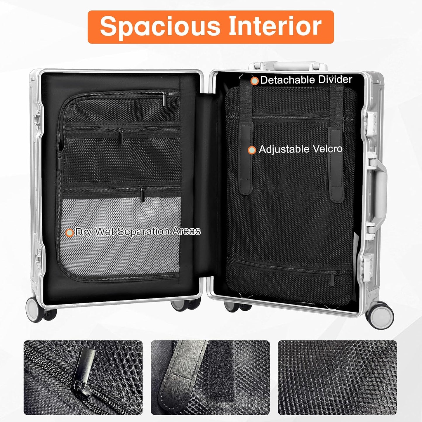 All Aluminum Carry On Luggage 22x14x9 Airline Approved，Hard Shell Carry On Luggage, Zipperless Luggage Aluminum Suitcase Luggage (sliver, 20inch)