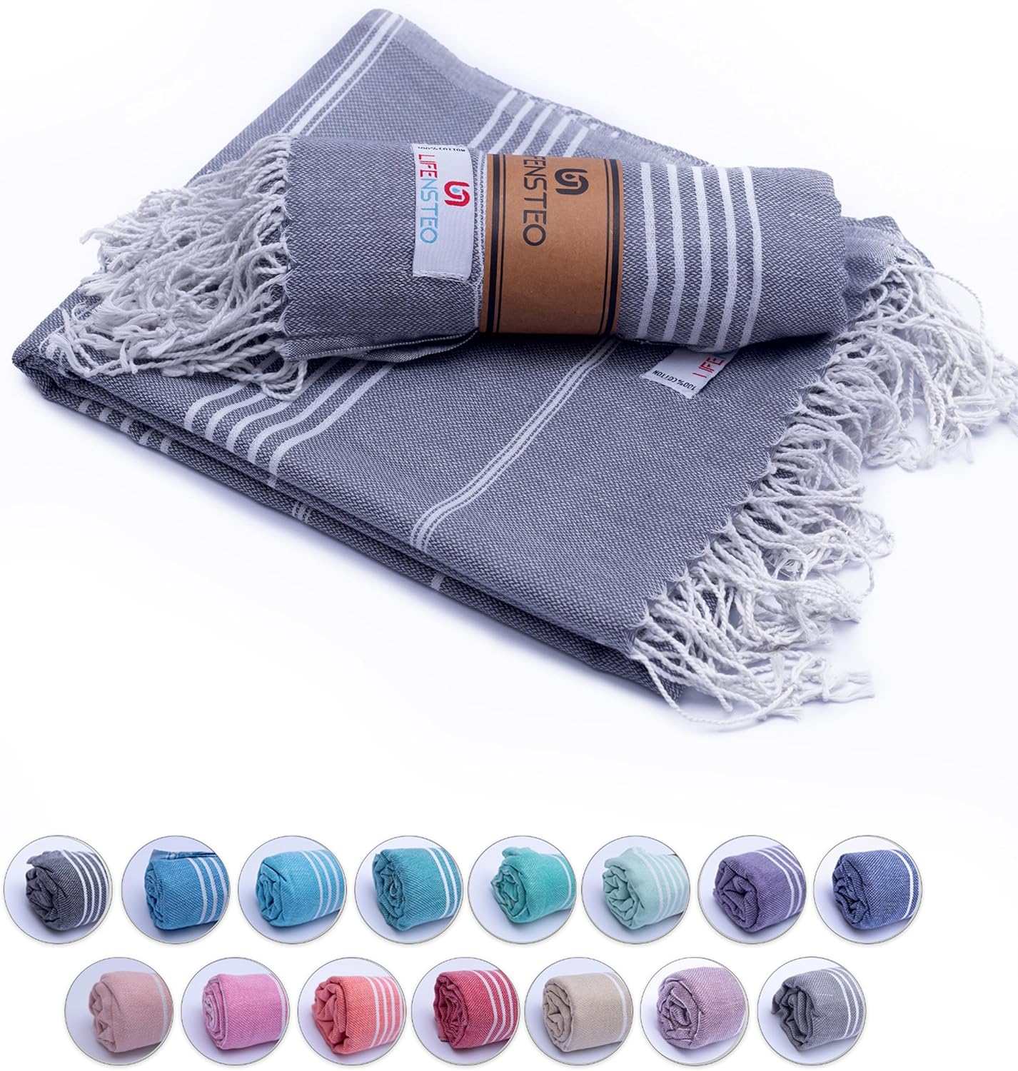 Turkish Beach Towel - 40x71 Inch Oversized Sand Resistant Prewashed Cotton Towel - Quick Drying, Compact, Lightweight for Beach, Bath, Pool, Gym, Yoga