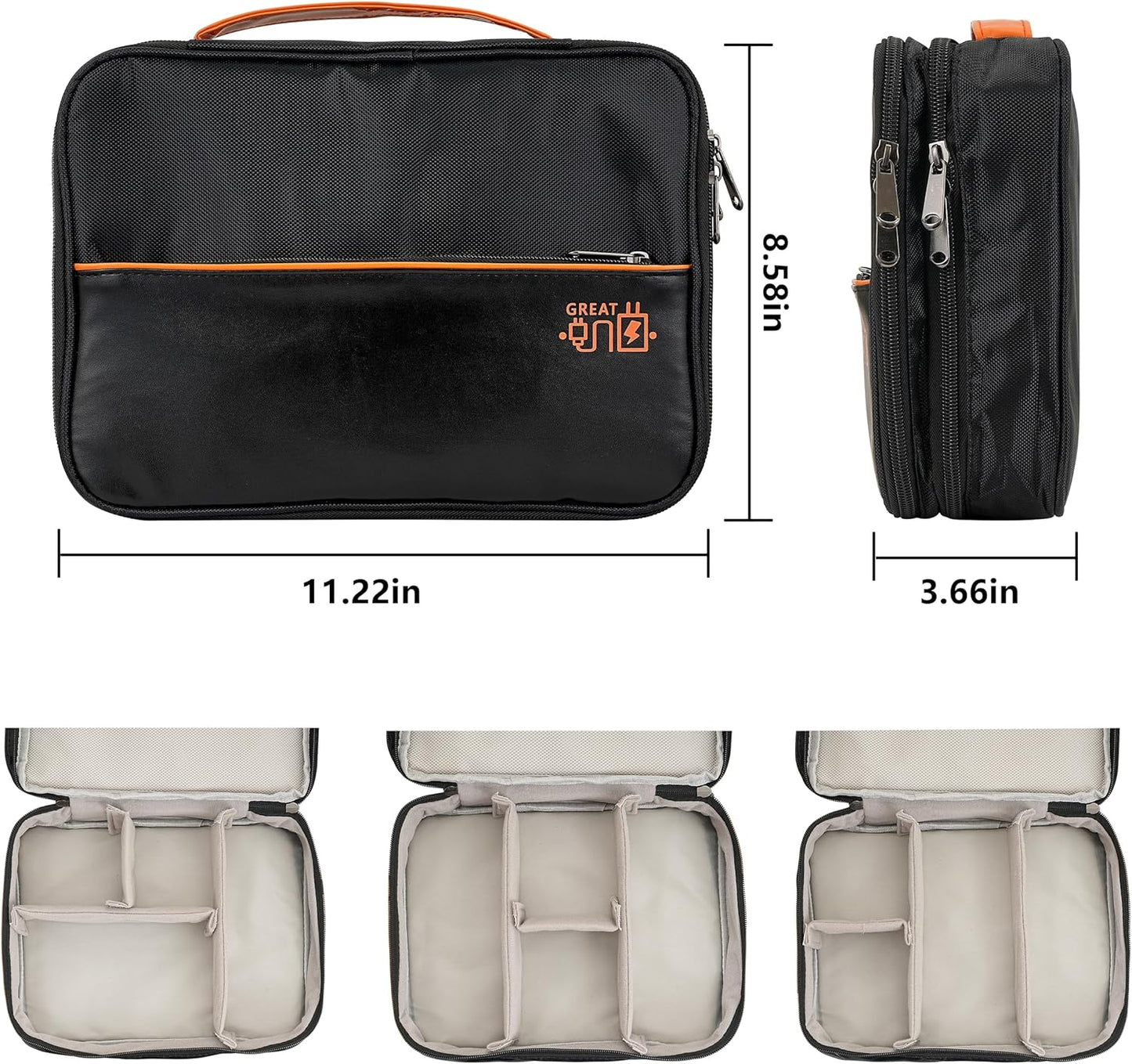 Electronics Accessories Organizer Bag, Waterproof Double LayerTravel Cable Organizer Case for Cords, Charger, Power Bank,Hard Drive, Mouse -Shockproof Tech Storage Pouch (Classic-two layers-Black)