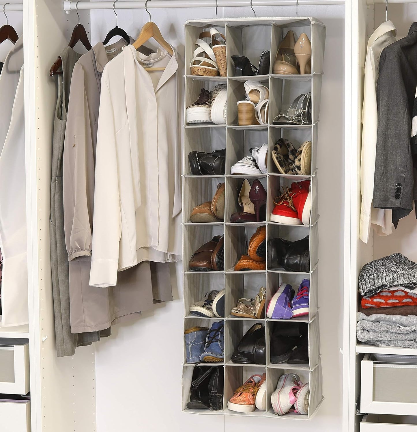 Simple Houseware Hanging Closet Organizers 24 Section Shoe Shelves, Gray