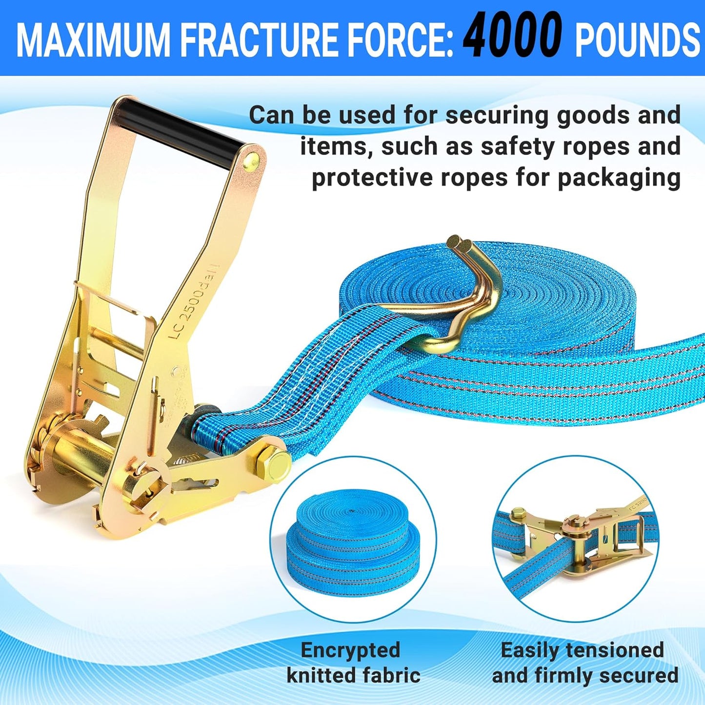 2Pack Ratchet Straps Heavy Duty, 2” 32Ft Tie Down Straps Ratchet, Tie Down Ratcheting with Double J Hook, 4000 LB Break Strength Cargo Strap Ratcheting for Moving, Trailers, Motorcycles and Car Roof