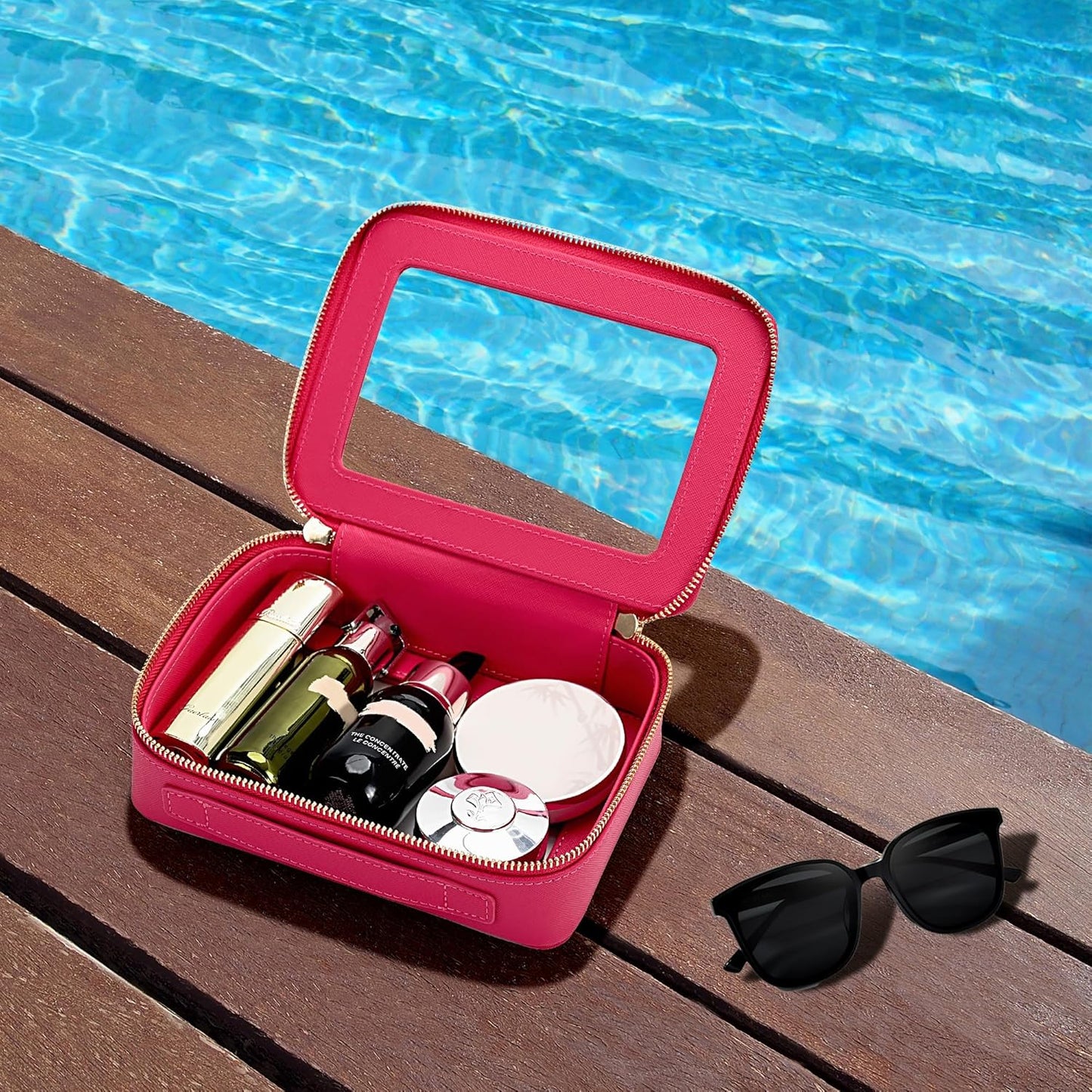 Aveniee Clear Makeup Bag Organizer,Travel Toiletry Bag for Women,Waterproof Cosmetic Pouch with Zippers,Car Accessories Organizers and Storage Case,Hotpink