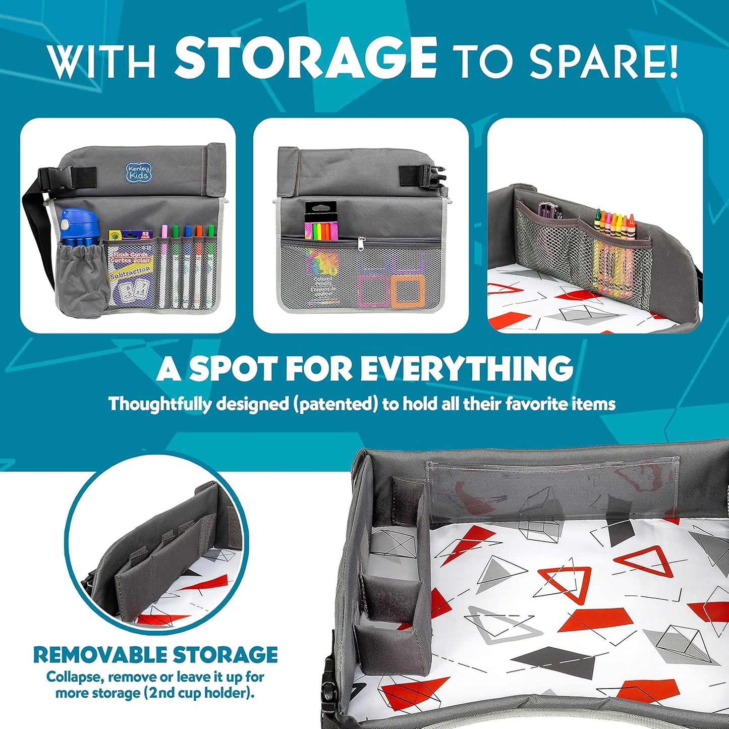 Kenley Kids Travel Tray, Toddler Car Seat Lap Tray, Road Trip Essentials Activity Table (Red/Gray)