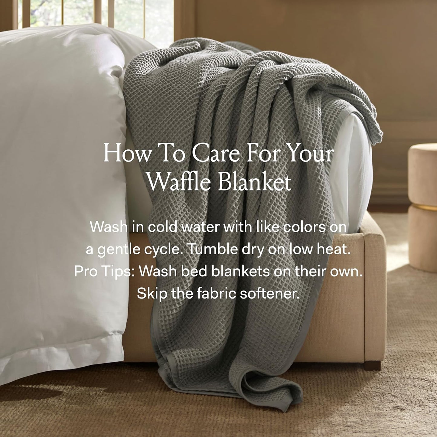 BOLL & BRANCH Waffle Bed Blanket - Twin, White - Luxury 100% Organic Cotton - Soft, Lightweight, Breathable - Textured Waffle Weave Design